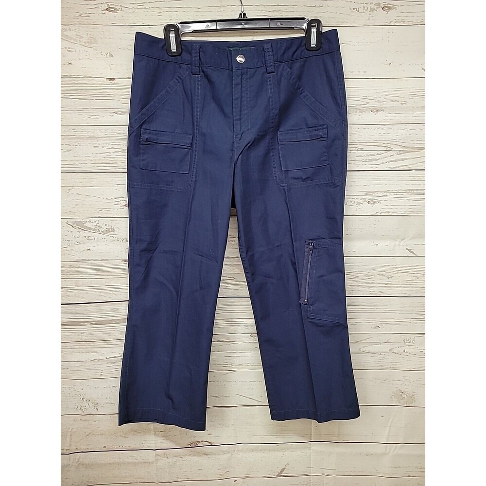 LAUREN ACTIVE Ralph Lauren Women's 4 Navy Ripstop Cargo Capri Pants Cotton